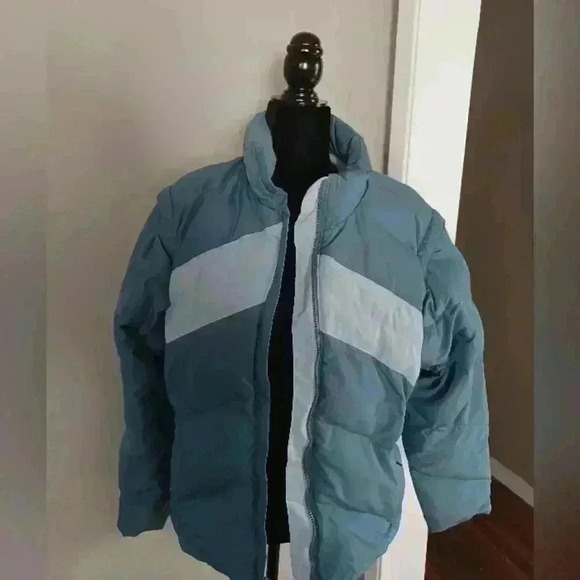 Columbia Women's Colorblocked Blue and Gray Down Puffer Jacket  L - Picture 3 of 15